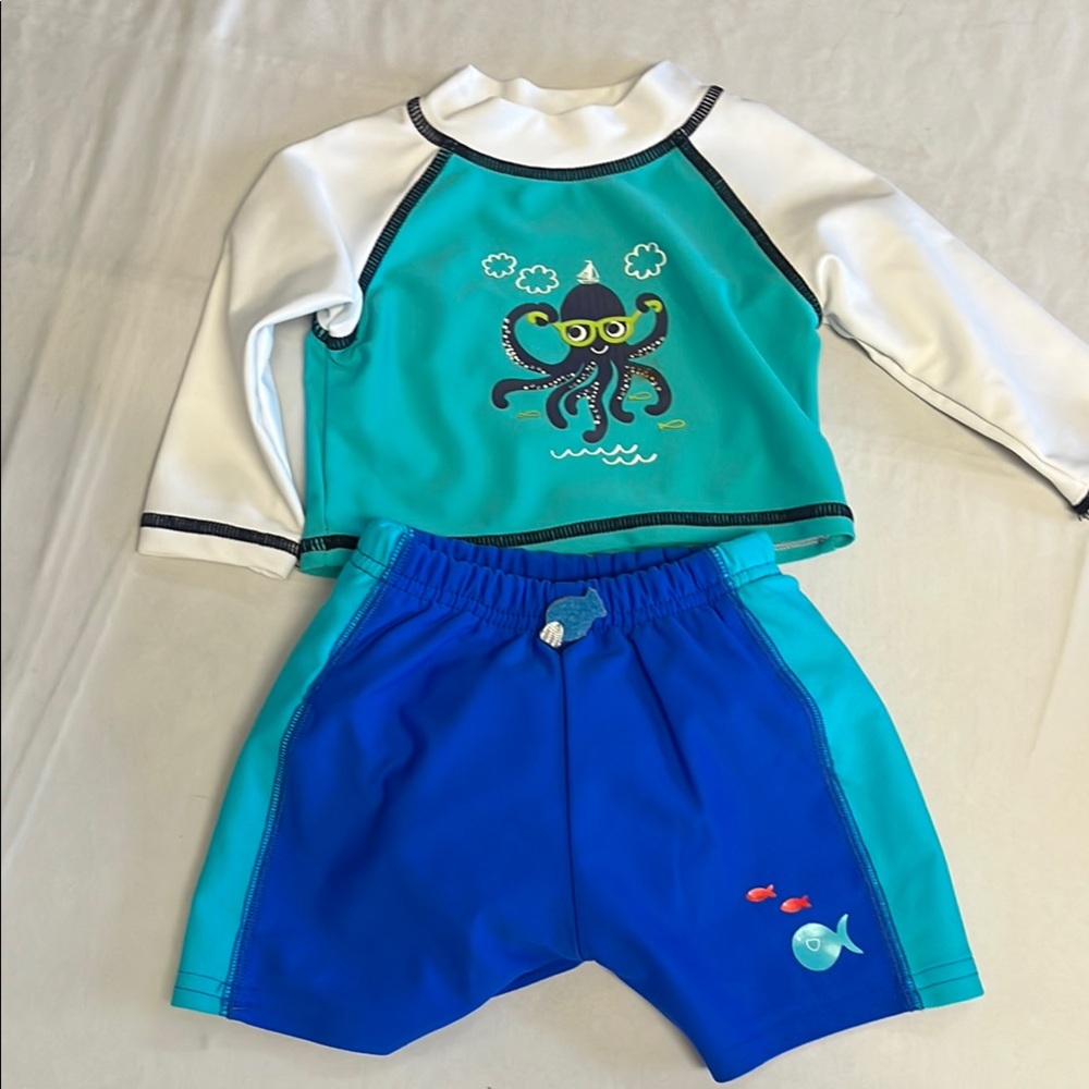 0-3M Kids Rash guard and swim trunks with built in diaper